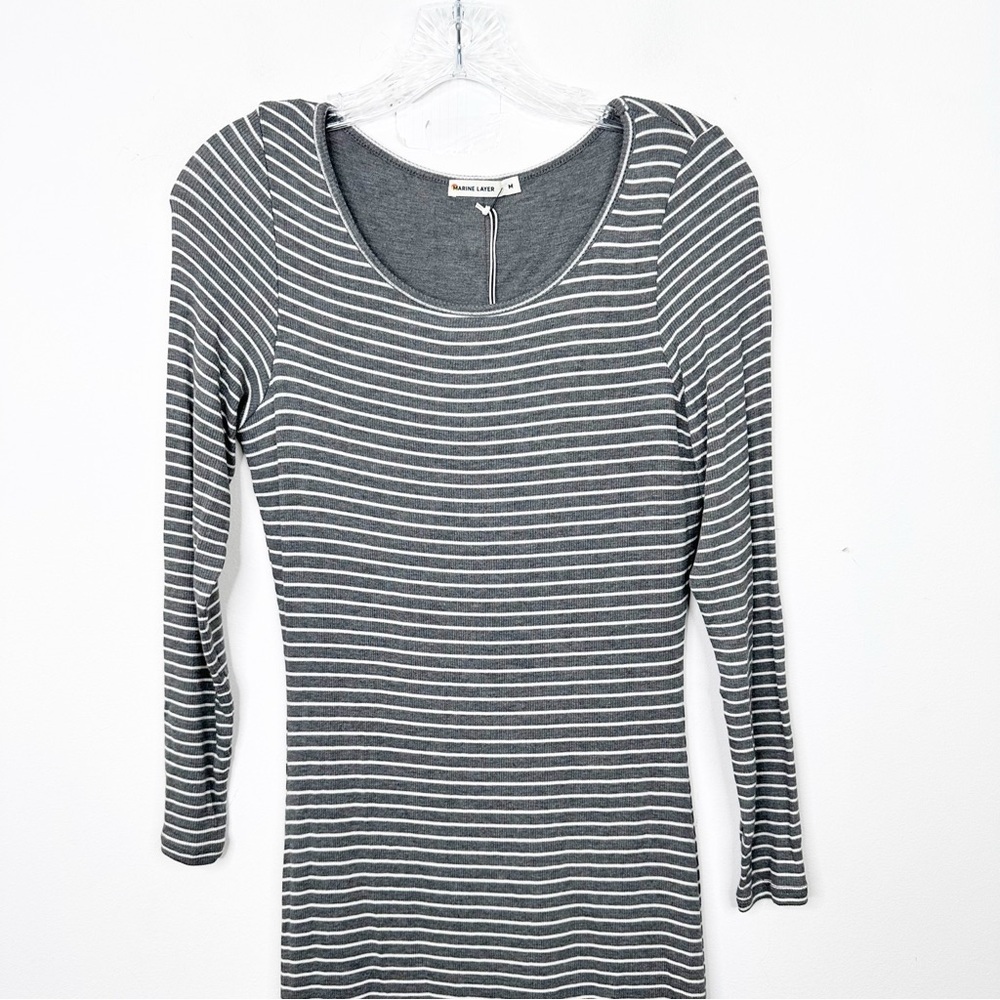NWT MARINE LAYER | Lexi Ribbed MIDI Dress Heather Gray and White Sz. Medium - Picture 5 of 6